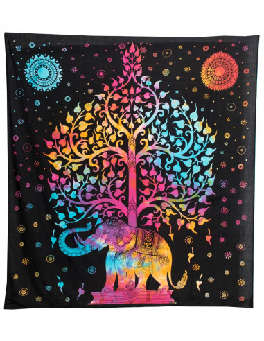 tapiz-pared-negro-elefante-arbol-multicolor