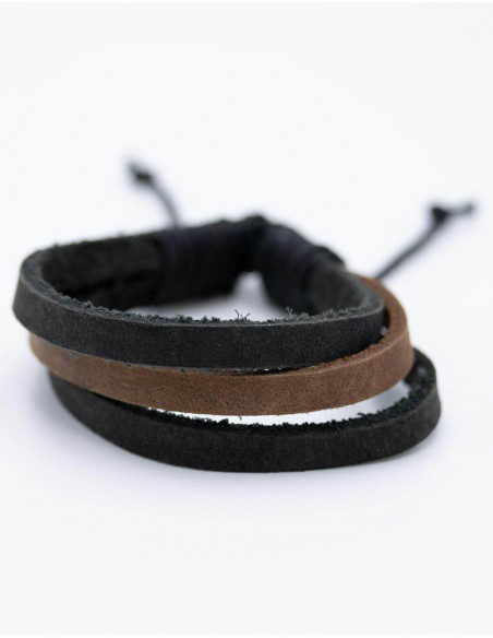 Pulseira unissex 3 tiras de couro Simil