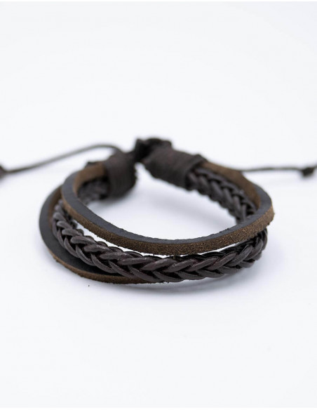 Pulseira de imitação de couro com tiras pretas
