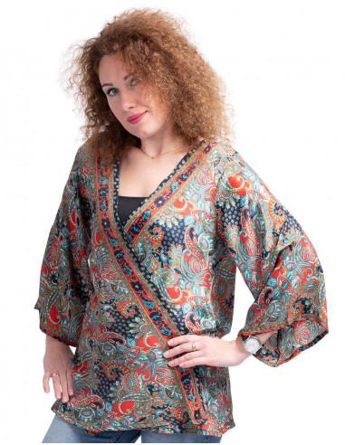 quimono curto de seda