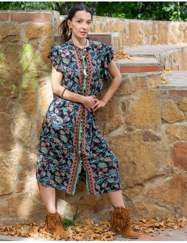 vestido-camisero-seda-estampada-negro 2