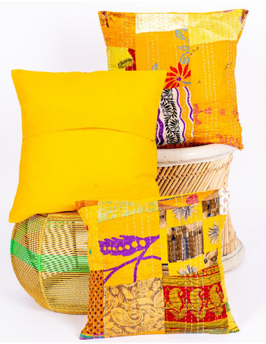 Yellow Cushion Cover with Threads