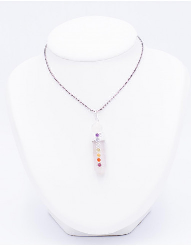 Pingente Octogonal de Quartzo Rosa e Cristal