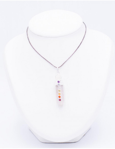 Pendentif octogonal en quartz rose et cristal