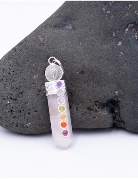 Octagonal Rose Quartz and Crystal Pendant