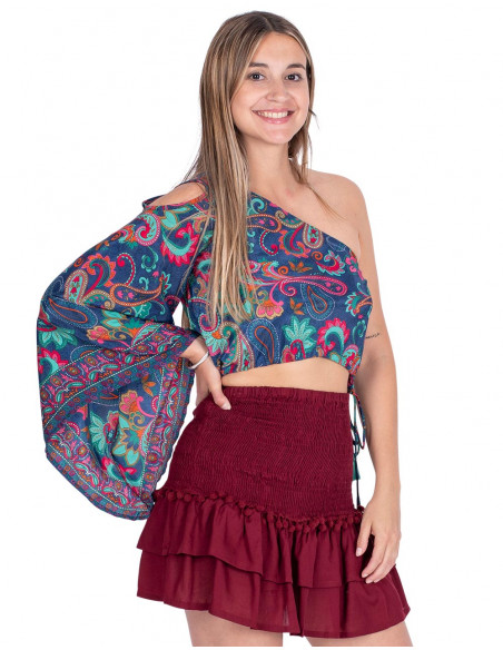 Short Burgundy Skirt Pompoms