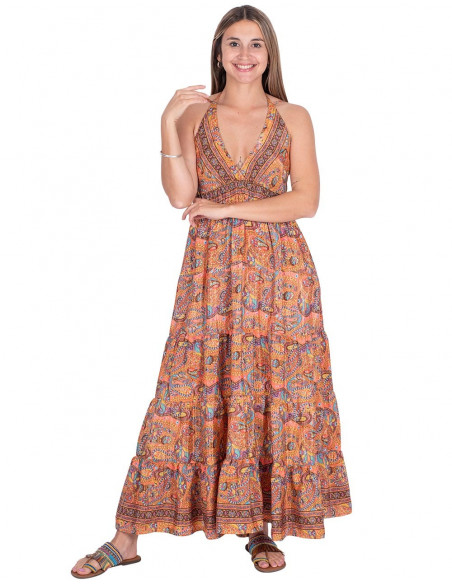 Long Orange Paisley Dress