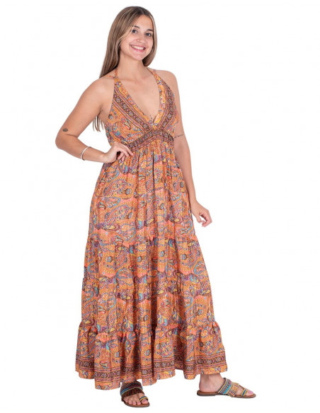 Vestido Longo Laranja Paisley