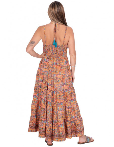 Langes orangefarbenes Paisley-Kleid