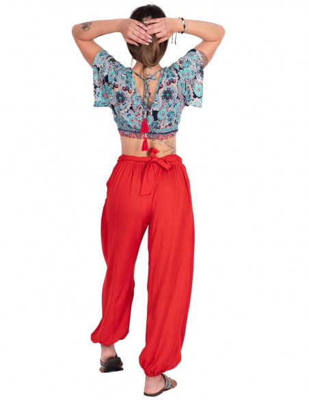 Top court en soie imprimé