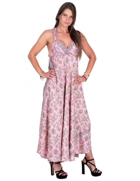 Vestido rosa alças cruzadas