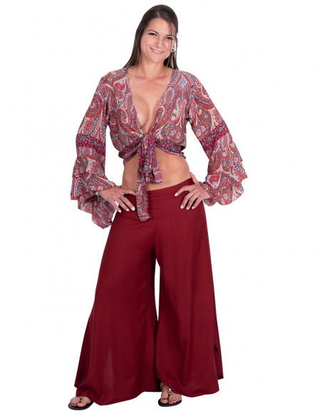 Pantalon jupe en rayonne bordeaux