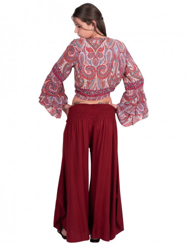 Pantalon jupe en rayonne bordeaux