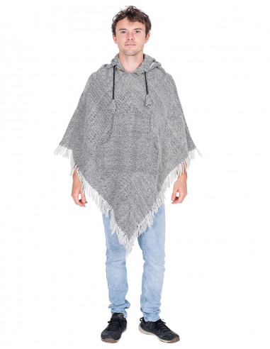 Poncho grigio con frange