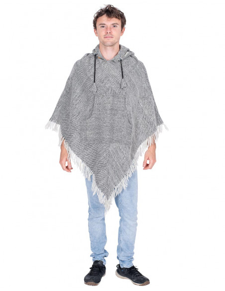 Gray Fringed Poncho
