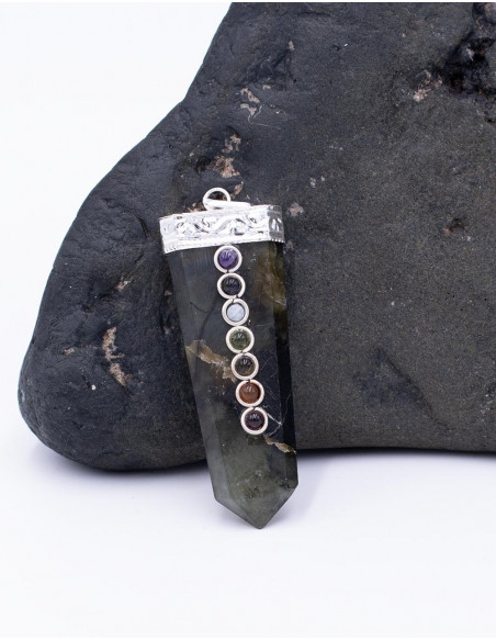 Labradorite Stone Pendant with 7 Chakras