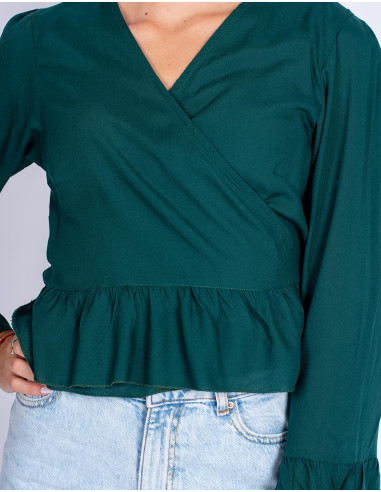 Green blouse with ruffles