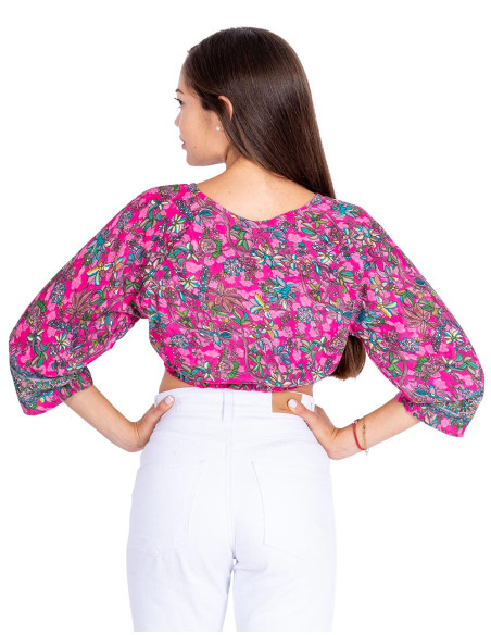 Rosa bedruckte Seidenbluse