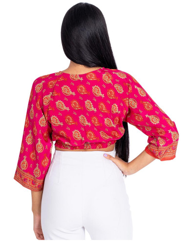 Blouse courte en soie rose