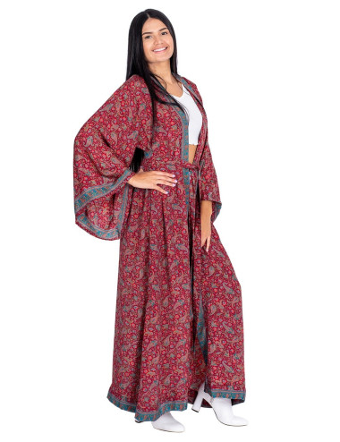Kimono lungo in seta bordeaux 2