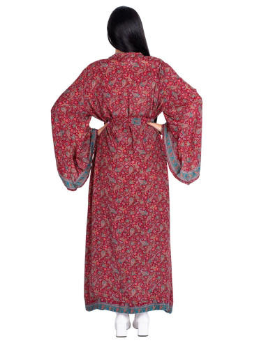 Langer burgunderroter Seidenkimono