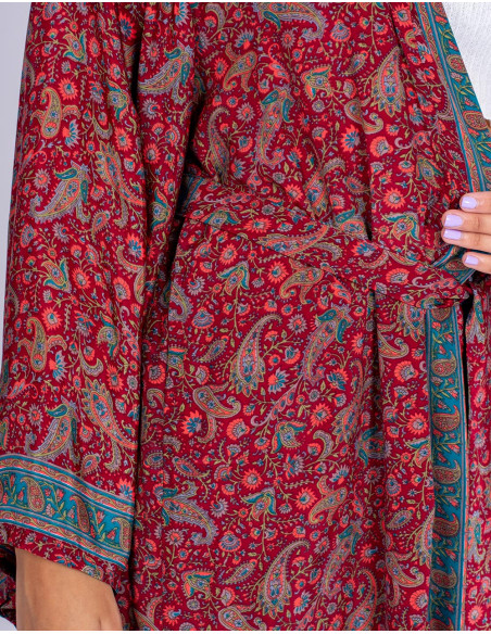 Kimono Long En Soie Bordeaux