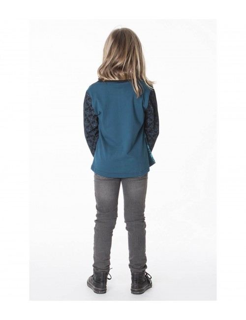 T-shirt-lignes-patchwork-fille-bleu clair