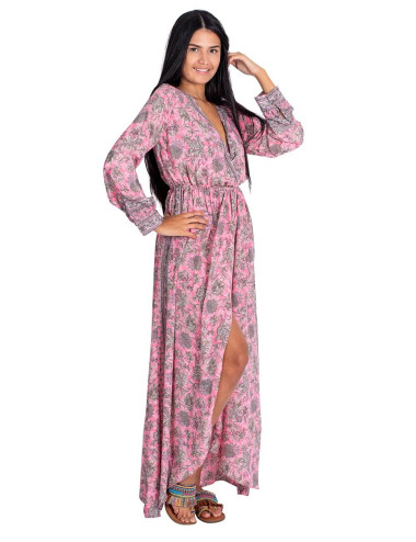 Robe Rose Fleurs Grises 2