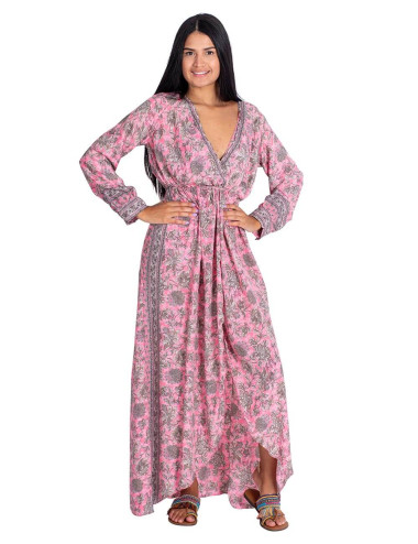 Robe Rose Fleurs Grises