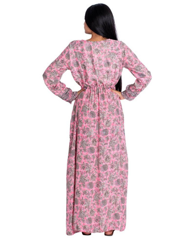 Robe Rose Fleurs Grises