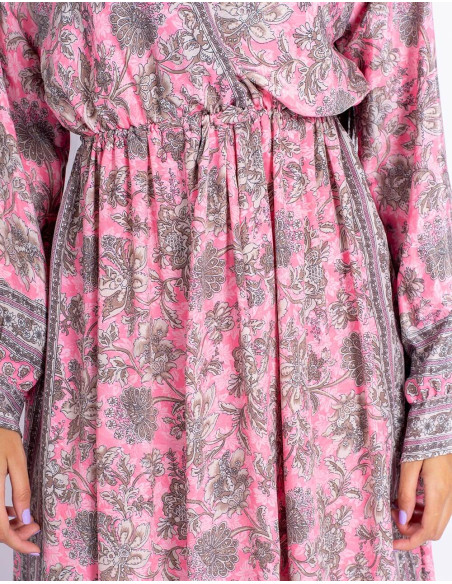 Pink Dress Gray Flowers