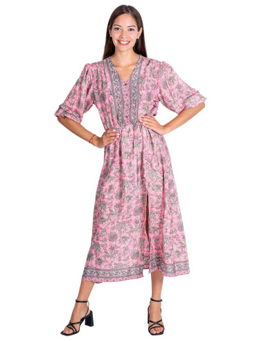 vestido-midi-mujer-otoño-rosa-flores
