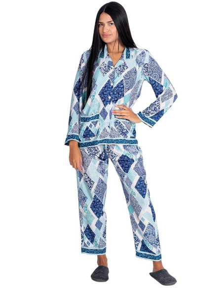 Pyjama en soie diamant bleu