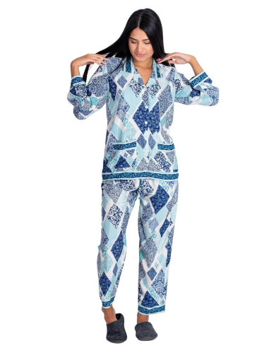 Pijama de seda diamante azul