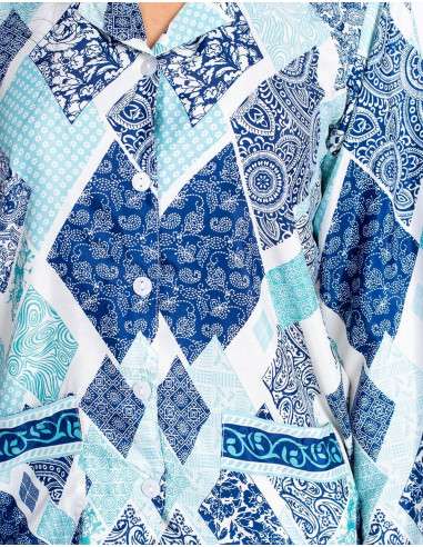 Pijama de seda diamante azul