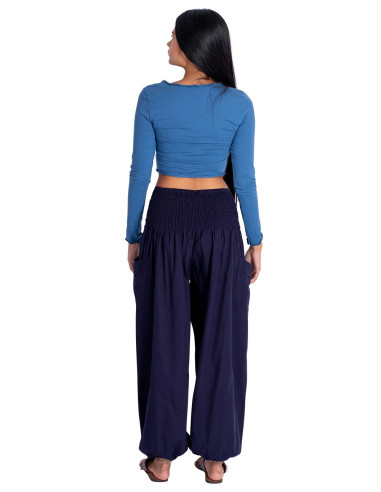 Calça Larga Azul com Bolsos
