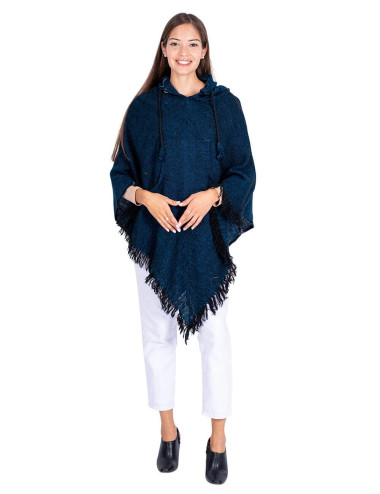 Blauer Wollponcho