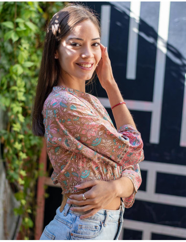 Printed Beige Croped Top 2
