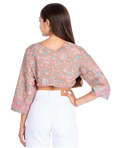 Haut court beige imprimé
