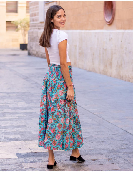 Saia Hippie Estampada Azul Claro