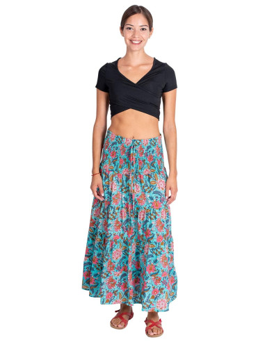 Light Blue Printed Hippie Skirt