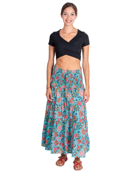 Gonna hippie stampata azzurra