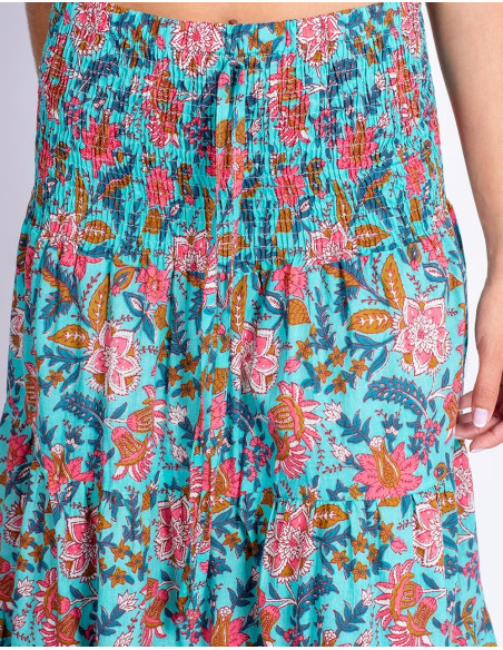 Light Blue Printed Hippie Skirt