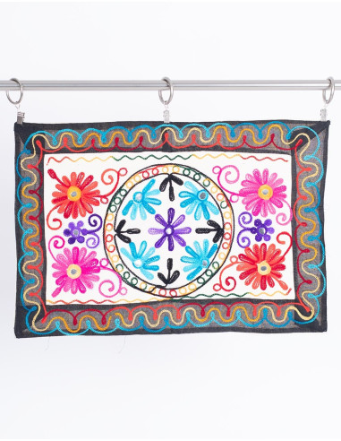 Handcrafted Beauty: Hand Embroidered Placemat with Flowers and Arrows from India