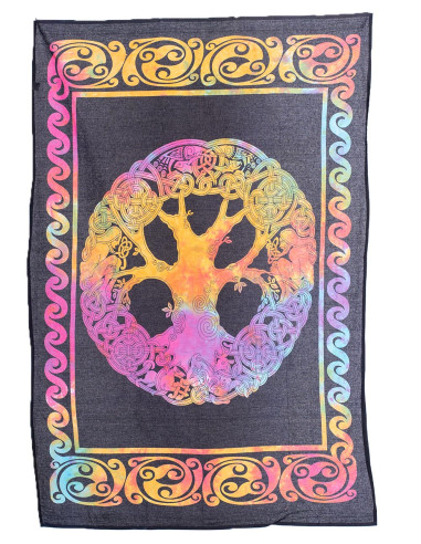 Handmade Ethnic Tapestry with Multicolor Tie-Dye Tree