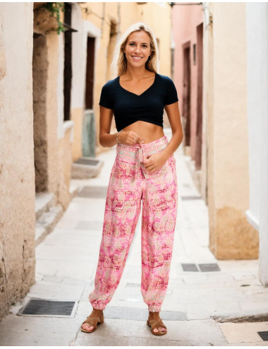 Bedruckte Seidenhose in...