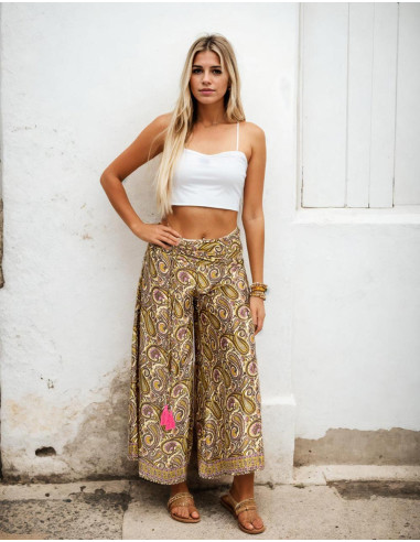 Pantaloni gonna in seta con stampa Paisley