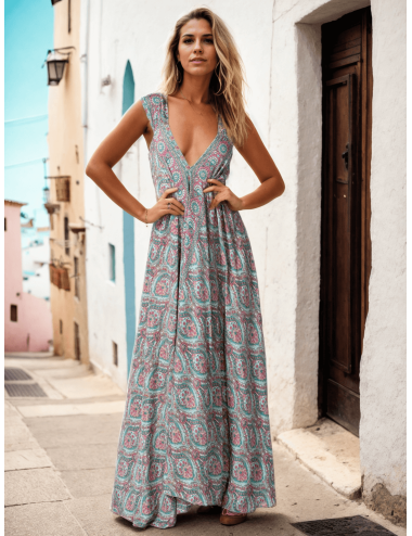 Long Printed Silk Dress...