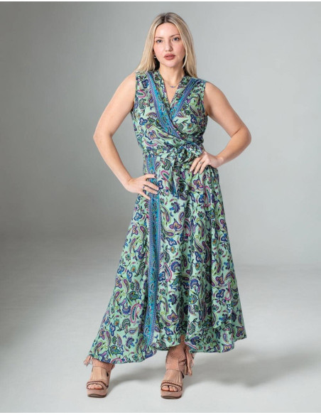 Printed Silk Bow Dress with Paisley Patterns