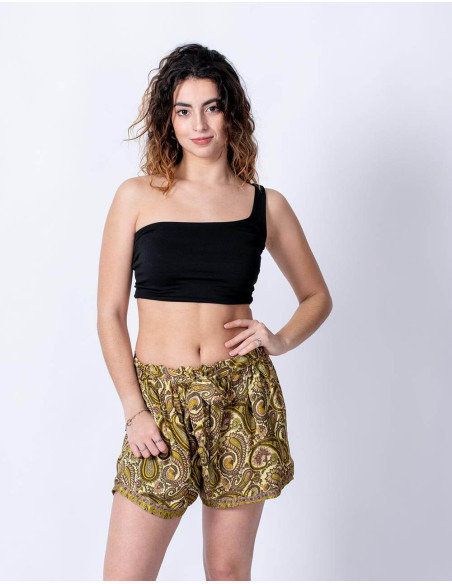 Seidenshorts, bedruckt in Gelbtönen mit Paisley